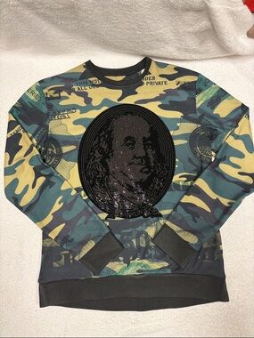 Hudson outerwear camo Ben Franklin embellished medallion Crewneck Sweater men sm